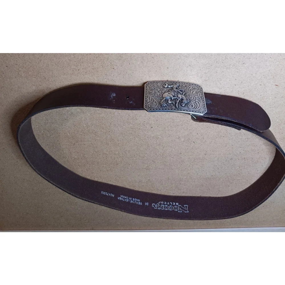 Nocona Belt Brown Genuine Leather Size 36 N2471002 Buckle Bucking Bronco Cowboy